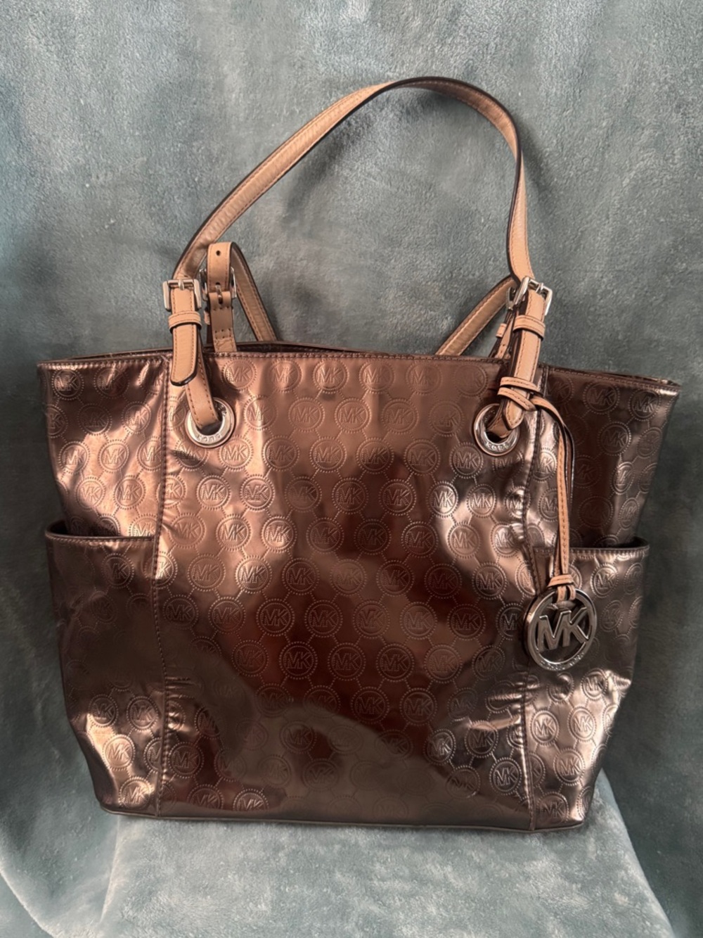Michael Kors Bronze Metallic MK Embossed Tote